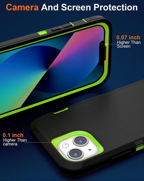 iPhone 13 Case (6.1") with 2 Tempered Glass Screen Protectors, Heavy Duty Military-Grade Full Body Drop Protection