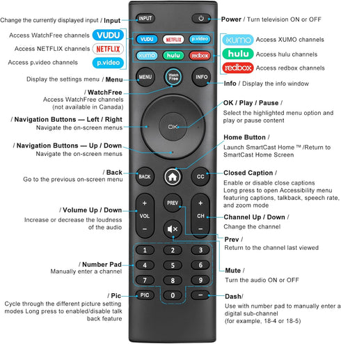 Universal Remote Replacement for VIZIO Smart TV - XRT140 Control for All LED LCD HD 4K UHD HDR TVs