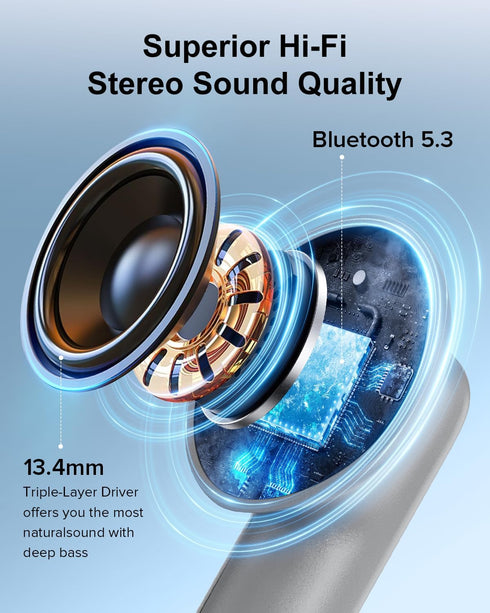 Wireless Earbuds with 42H Playtime, Bluetooth 5.3 Headphones, HiFi Stereo Noise Cancelling Earphones, Gray