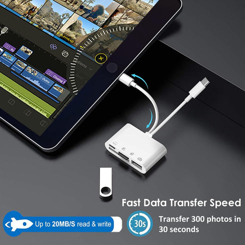 Ceotsak 15/16/17, SD Card Reader for iPhone/iPad/Android, USB C & Lightening to SD/MicroSD Card Reader with USB Camera