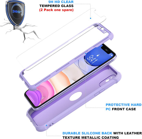 ORETECH iPhone 11 Case with 2 x Tempered Glass Screen Protector, 10 Ft Military Grade Drop Test, Full Body Protection