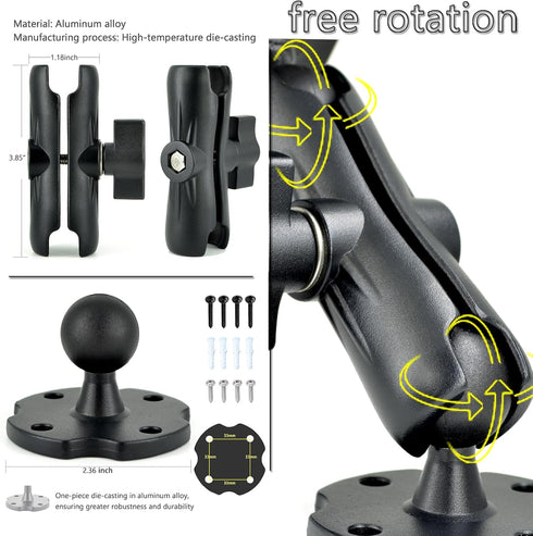 VAUBORTTI 6.5"-12.9" 1 inch/25mm Aluminum Arm Heavy Duty Tablet Mount Drill Base - for Tablet iPad Pro/Mini, iPad