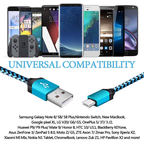 6ft USB C Cable 5-Pack for iPhone 15 Pro Max, Fast Charging Braided Cord for Samsung Galaxy S23, Google Pixel 8/7.