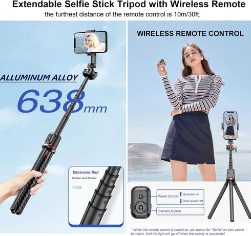 Flexible Phone Tripod Selfie Stick - Mini Camera Tripod with Cold Shoe Mount, Travel Tripod for iPhone Samsung