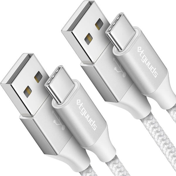 etguuds White USB C Cable 3.3ft Fast Charging, 2-Pack Braided USB to USB C Cable for Samsung Galaxy S23 S22 S21 S20