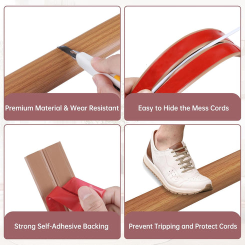 Floor Cord Cover Self Adhesive Hider for Power Cord Management, Light Brown Wood, 20Ft