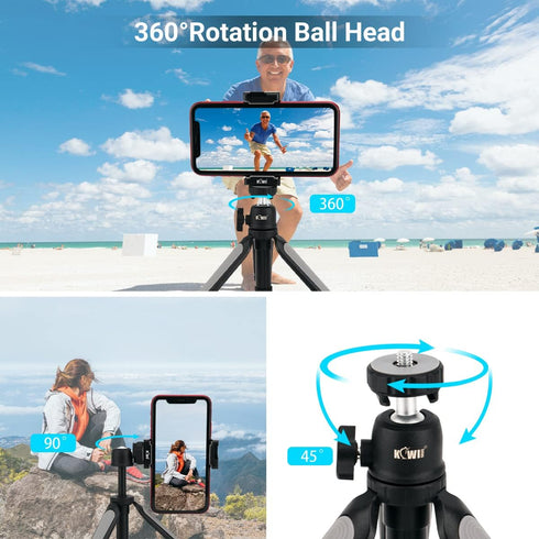 KIWIFOTOS 3 Levels Extension Tripod with 360° Ball Head Selfie Stick for Sony RX100VII, DJI OSMO Pocket, GoPro, Insta