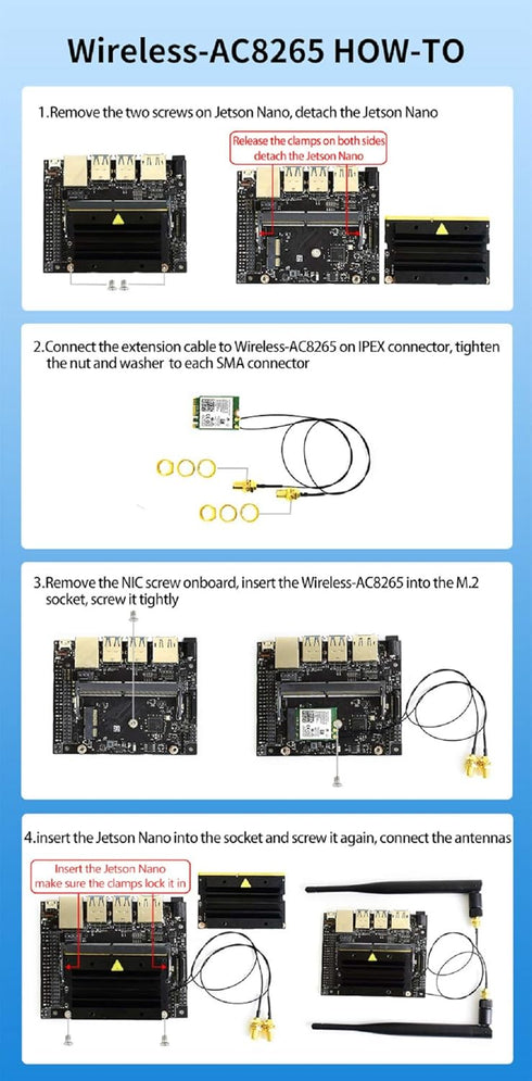 Wireless-AC8265 Dual Mode NIC Module for Jetson Nano Developer Kit, Supports 2.4GHz/5GHz Dual Band WiFi & Bluetooth