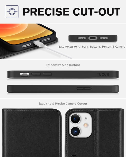 TUCCH Wallet Case for iPhone 12 Pro/iPhone 12 5G, Premium PU Leather Flip Folio Cover with Card Slot and Stand Design