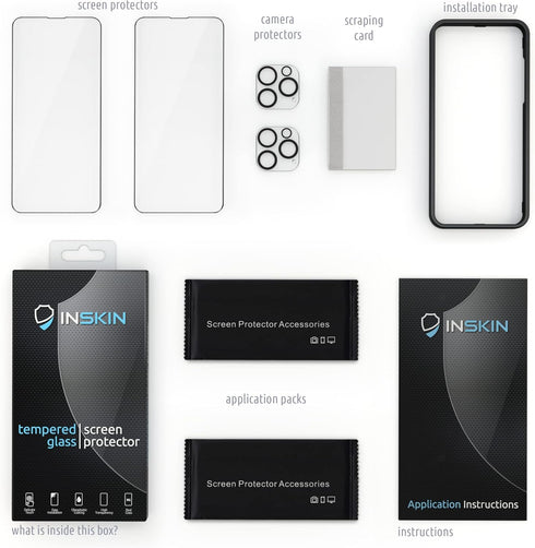 Inskin Tempered Glass Screen Protector for iPhone 14 Pro Max 6.7 inch - Ultimate 2+2 Bundle with Camera Lens Guard,
