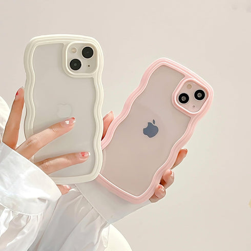 QLTYPRI iPhone 13/iPhone 14 (6.1 inch) Case, Cute Curly Wave Frame Clear Case for Girls, Soft Silicone TPU