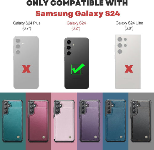 for Samsung Galaxy S24 Case with Card Holder, for Samsung S24 Wallet Case for Women Men with RFID Blocking, Durable Kickstand Shockproof Case for Galaxy S24 5G, Purple