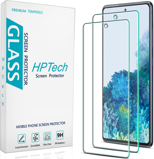 HPTech Tempered Glass Screen Protector (2 Pack) for Samsung Galaxy S20 FE, 9H Hardness, Fingerprint Reader, Case
