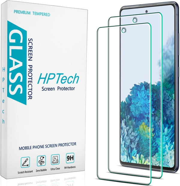 HPTech Tempered Glass Screen Protector (2 Pack) for Samsung Galaxy S20 FE, 9H Hardness, Fingerprint Reader, Case