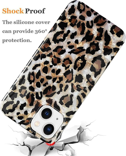J.west Case Compatible with iPhone 13 6.1 inch, Sparkly Animal Leopard Print Pattern Glitter Translucent TPU