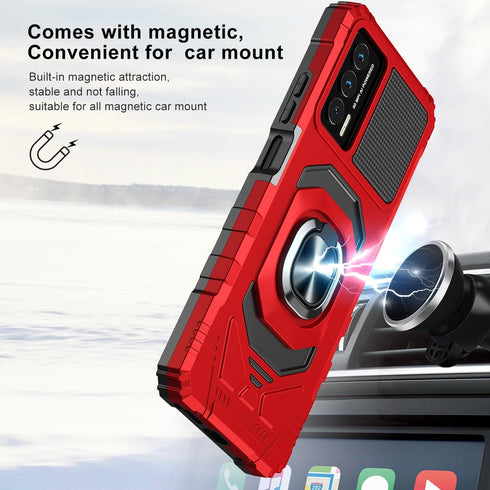 Customerfirst Compatible for Cricket Outlast Case, Tempered Glass Screen Protector & Ring Kickstand (Red)