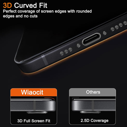 3 Pack 16e/iPhone 17e 3 Pack 9H Wiaocit Tempered Glass Screen Protector for iPhone with Camera Lens Protector