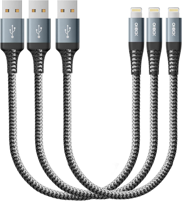 ohbox 3Pack Short iPhone Charger Cable 12 inch Lightning Cord 1FT Compatible with iPhone 14/13/12/11/Pro/Max/X/8/7/6/5S