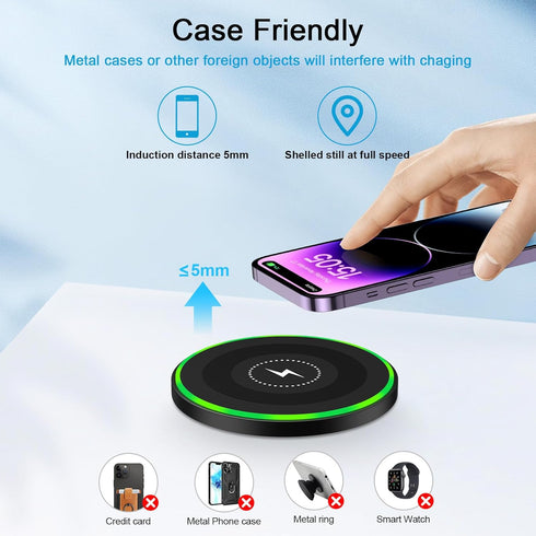 Fast Wireless Charger Pad for Samsung S24 Ultra, 15W Wireless Android Phone Charger Station for Galaxy S24 Plus, S23FE,