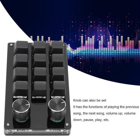 Focket One Handed Programmable Mechanical Keyboard, 12 Key Macro Keyboard with Knob, USB Plug and Play