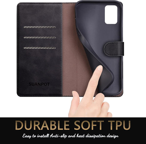 SUANPOT Leather Wallet Case for Samsung Galaxy A71 5G, RFID Credit Card Holder, Flip Folio Book Cover, Shockproof Black