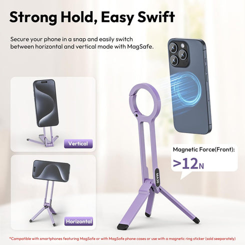 ULANZI MA30 17 16 15 14 13 12 Magnetic Phone Tripod Stand for iPhone, Aluminium Maglock Smartphone Mini Tripod Pocket