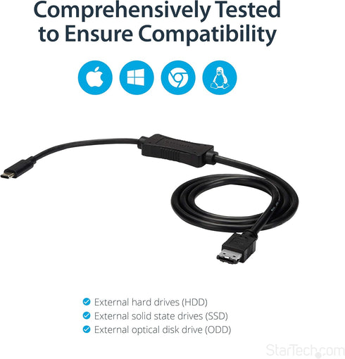 StarTech.com USB C to eSATA Cable, 3 ft, 5Gbp for HDD/SSD/ODD, USB 3.0 to eSATA Converter