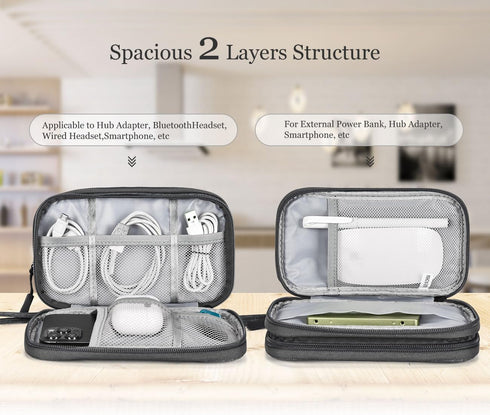 Electronic Organizer Travel Cable Accessories Bag, Waterproof Case for Power Bank, Charging Cords, USB Cable (Dark Gray)