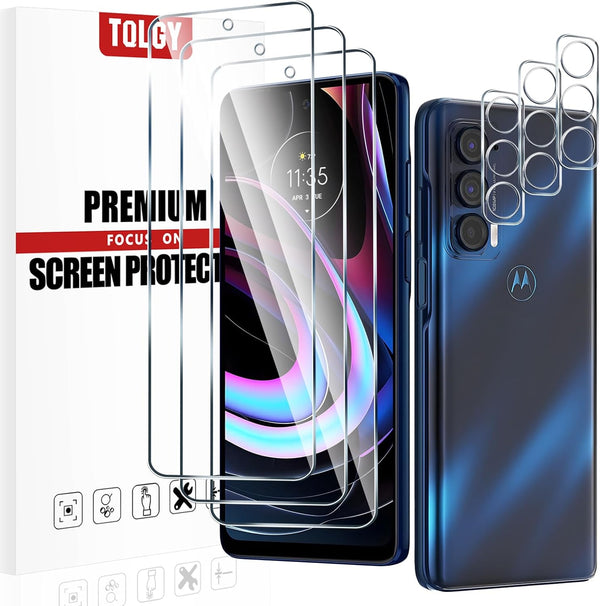 TQLGY 3 Pack Screen Protector for Motorola Edge 2021 / Motorola Edge 5G UW 2021 with Camera Lens Protector, Ultra HD