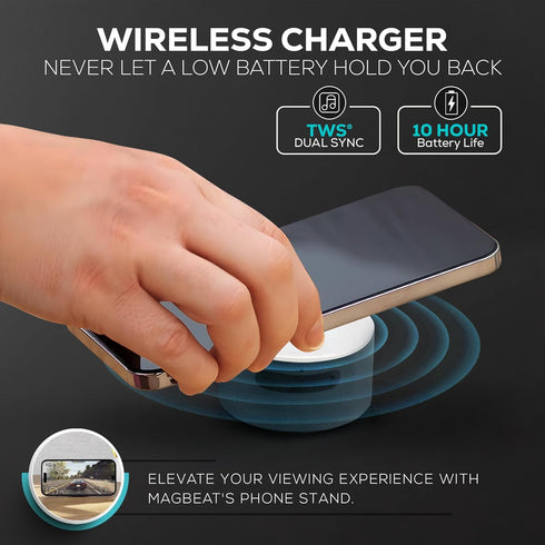 MagBeat Bluetooth Speaker + Wireless Charger with Magnetic Mount, Titanium