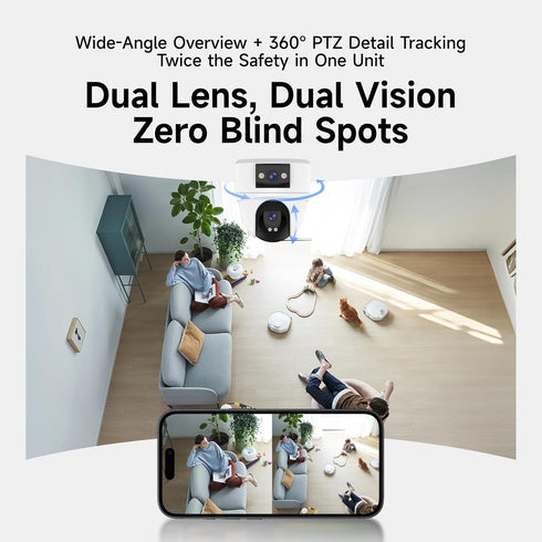 VSTARCAM 6MP 2.4G/5G 360 24/7 Dual Lens Indoor Security Camera Wireless, WiFi Dual-Band with PTZ & AI Auto Tracking