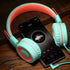 noot products Kids Headphones K11 Wired On-Ear Headset, Foldable Stereo, 5ft Long Cord, 3.5mm Jack, Mint/Coral for