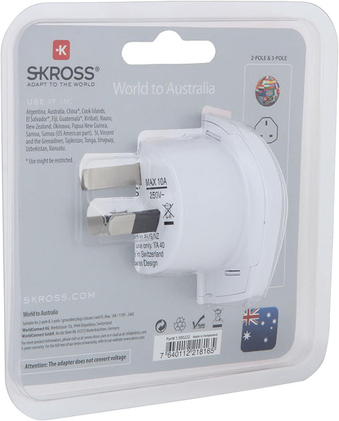 Skross Travel Adaptor for World to Australia/China, White
