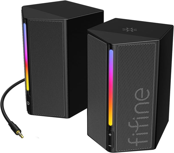 FIFINE Computer Speakers, Desktop PC Speakers with Volume Control, RGB Wired Gaming Speakers for Laptop & Tablet