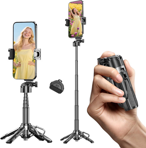 Busdebon 4-in-1 Selfie Sticks for iPhone, Multi-Functional Phone Tripod with Remote Control, Pocket-Sized Mini Selfie