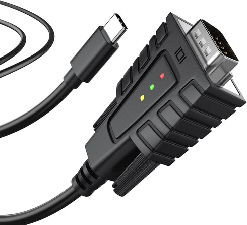 DriverGenius USB C to Serial RS232 DB9 Adapter Cable with 3 x LED Indicators, Compatible with Windows 11, macOS