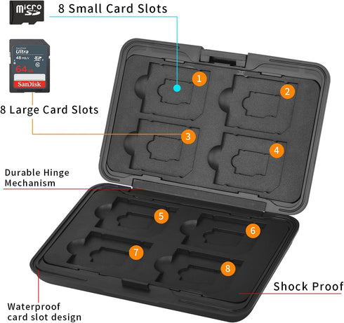 Aluminum Shock Resistant Memory Card Storage Box Holder for 8 SD SDHC MMC Micro SD TF Cards (Black)