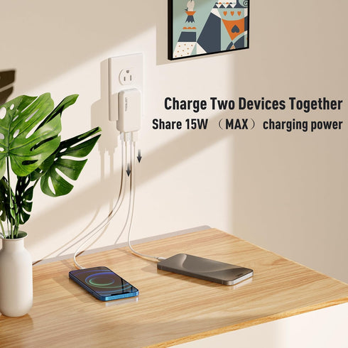 TREBLEET 20W 2-Port 3.0& 3.0 15 &15 14&14Pro, 13/ 13Pro/ 12/12Pro/ 8& 8 Ultra-Thin USB-C PD Fast Portable Charger, Wall