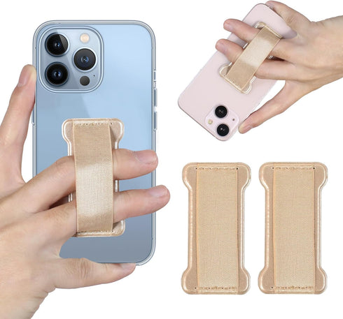 Cell Phone Finger Grip Strap Holder, Slim Finger Loop Selfie Grip Compatible with Most Smartphones (Gold) - 2Pack