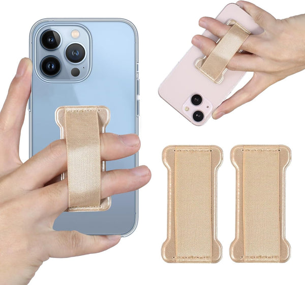 Cell Phone Finger Grip Strap Holder, Slim Finger Loop Selfie Grip Compatible with Most Smartphones (Gold) - 2Pack