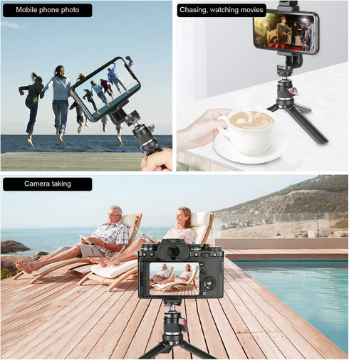 Mini Ball Head with 1/4" Hotshoe Mount Adapter, 360° Rotatable Aluminum Tripod Head for DSLR Cameras