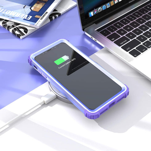 IDweel Hybrid 3 in 1 Shockproof Heavy Duty Case for iPhone 11 with Tempered Glass Screen Protector, Purple