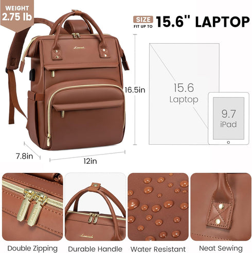 Backpack 15.6 inch,Travel Backpack LOVEVOOK Leather Laptop for Women Purse Nurse Teacher Carry On Computer