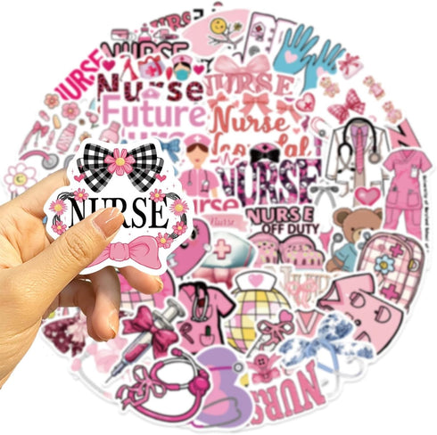 Yugiuue 50PCS Pink Nurse Stickers - Funny Appreciation Gifts Stickers,Nurses Week Gifts for Women Adults, Nurse