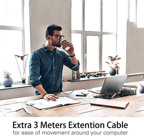 SIMOLIO Anti-Dropping Wired TV Earphone, Extra Long Cord Headphone with Mic for TV, 14.9ft Extension Cable