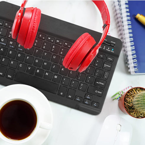 Ultra-Slim Rechargeable Bluetooth Keyboard, Compatible with BLU M8L Plus, iPads, iPhones, Android Tablets, Black