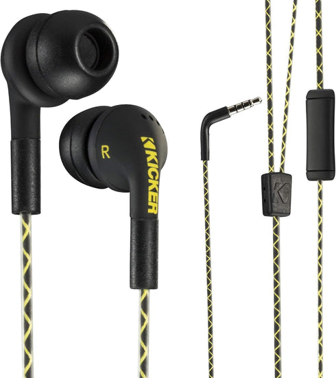 KICKER 46EB74 Wired Earbuds | Stereo Monitor Headphones with Noise-Isolating Ear Tips | In-Line Mic & Multi-Function