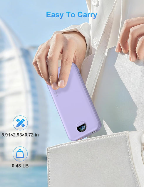 Ffnpua 10000mAh Pack 5 4 Portable Charger with Wall Plug, USB C Power Bank Fast Charging, External Battery with Built
