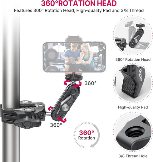 ULANZI 360 1/4"-20 3/8"-16 ST-07 Super Clamp Camera Clamp Mount Monitor Ballhead Magic Arm Double Ball Head Adapter