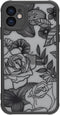 Dumkery Cute Flower Case Compatible with iPhone 11 Case, Rose Aesthetic Black Line